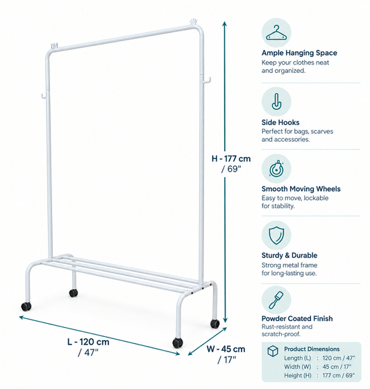 BLUMUNO Wardrobe Wingman Hanger Trolley (White)