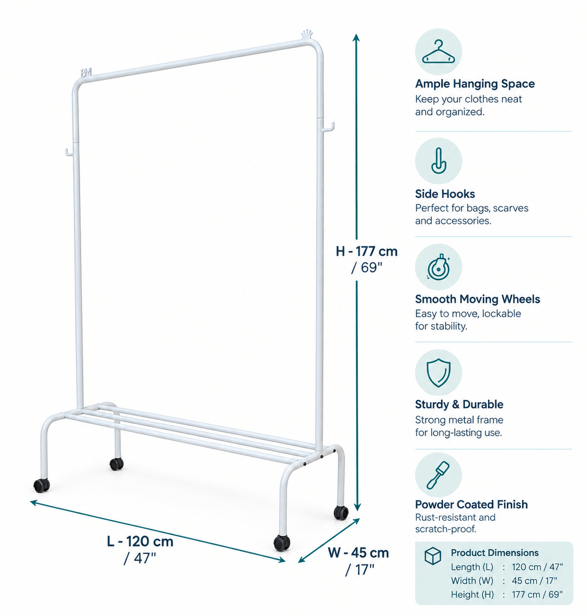 BLUMUNO Wardrobe Wingman Hanger Trolley (White)
