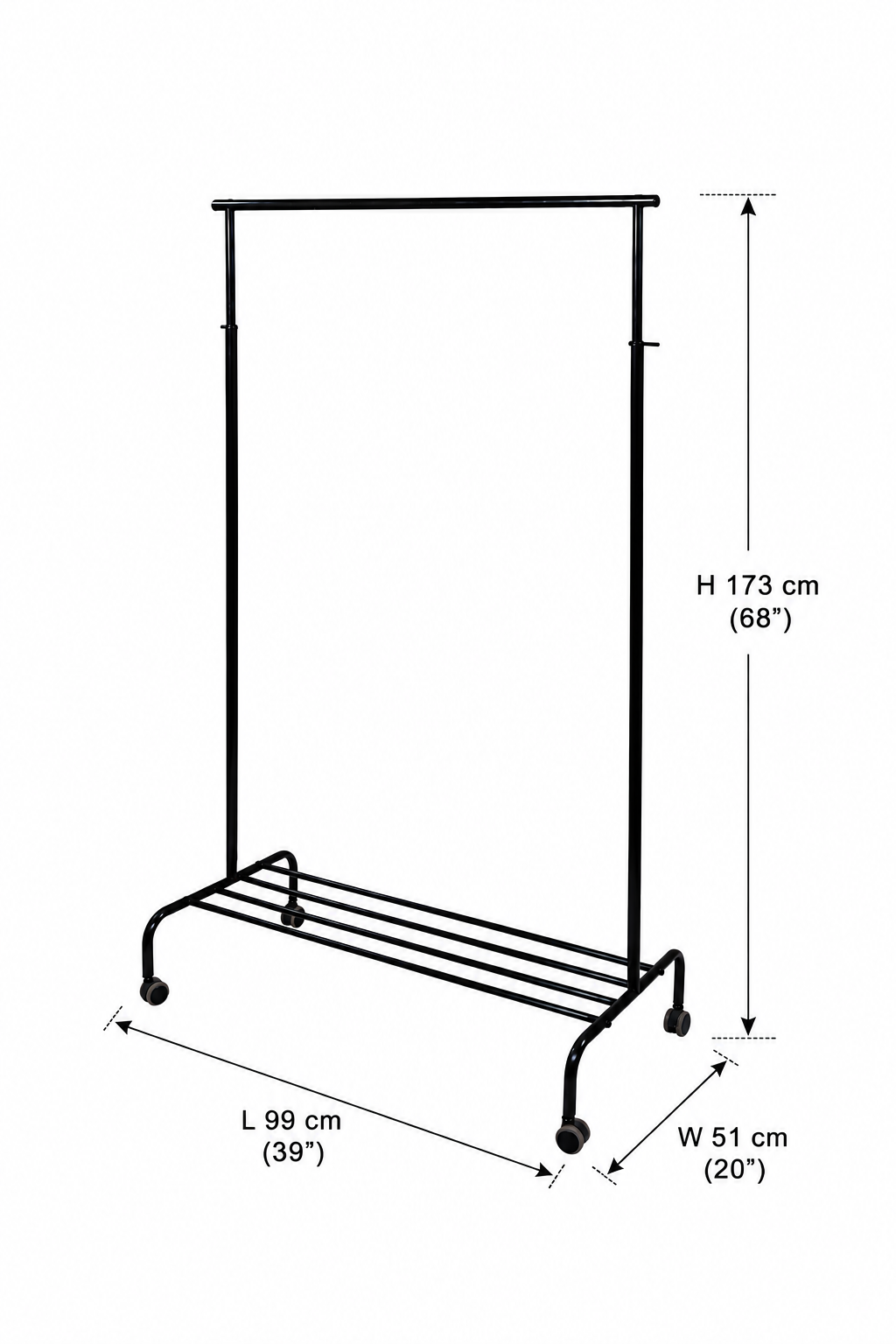 Blumuno Height -Adjustable Cloth Hanger Trolley with Wheels (Light-Weight)