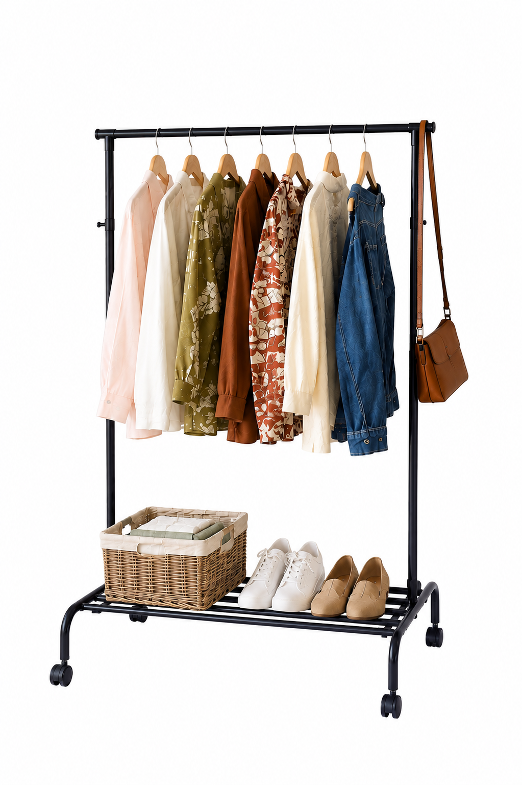 Blumuno Height -Adjustable Cloth Hanger Trolley with Wheels (Light-Weight)