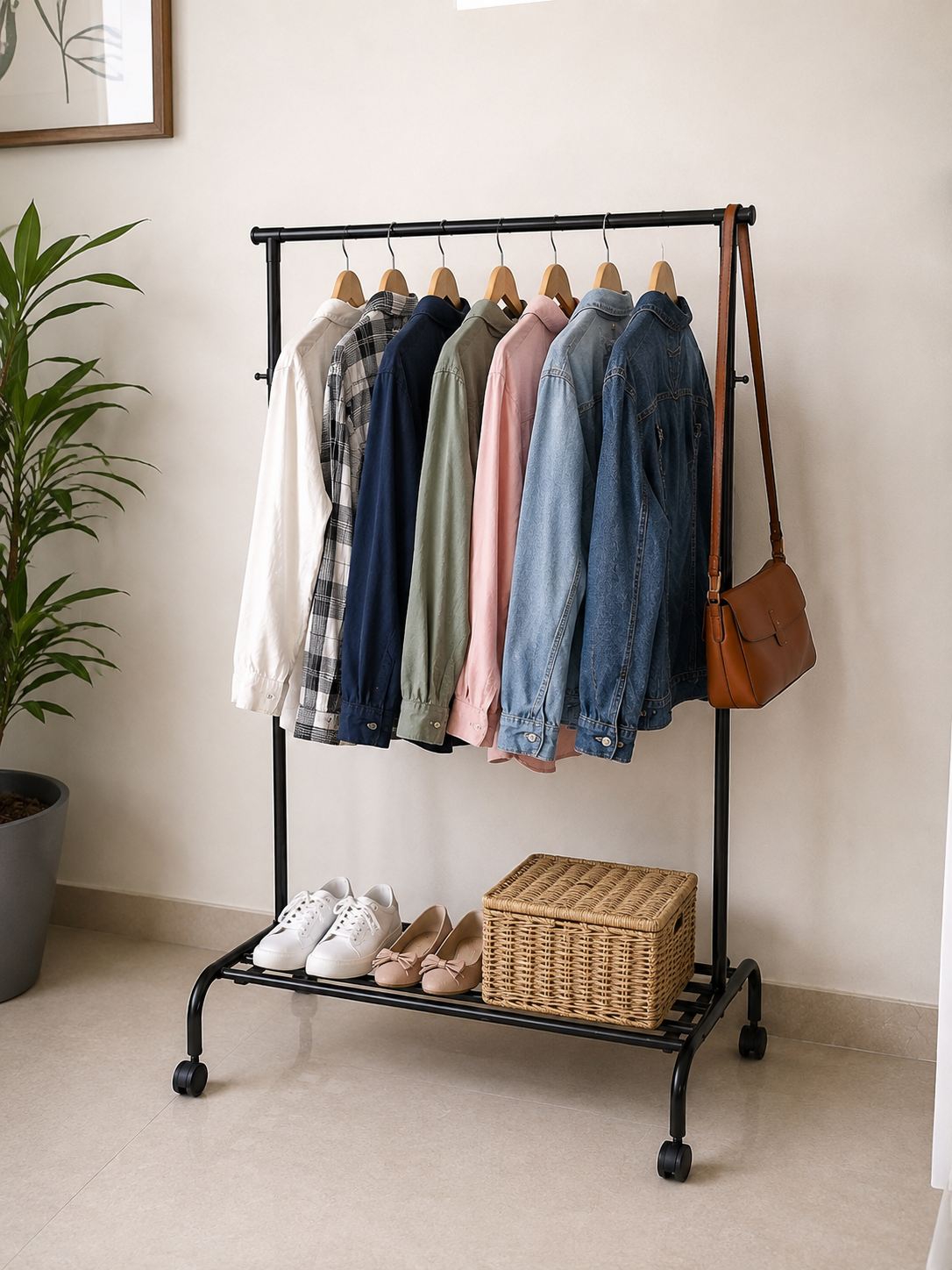 Blumuno Height -Adjustable Cloth Hanger Trolley with Wheels (Light-Weight)